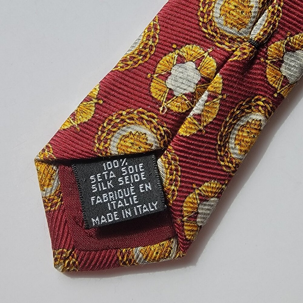 CHANEL Men's Vintage Tie 100% Silk Made in Italy burgundy, gold & cameillas - Picture 3 of 5